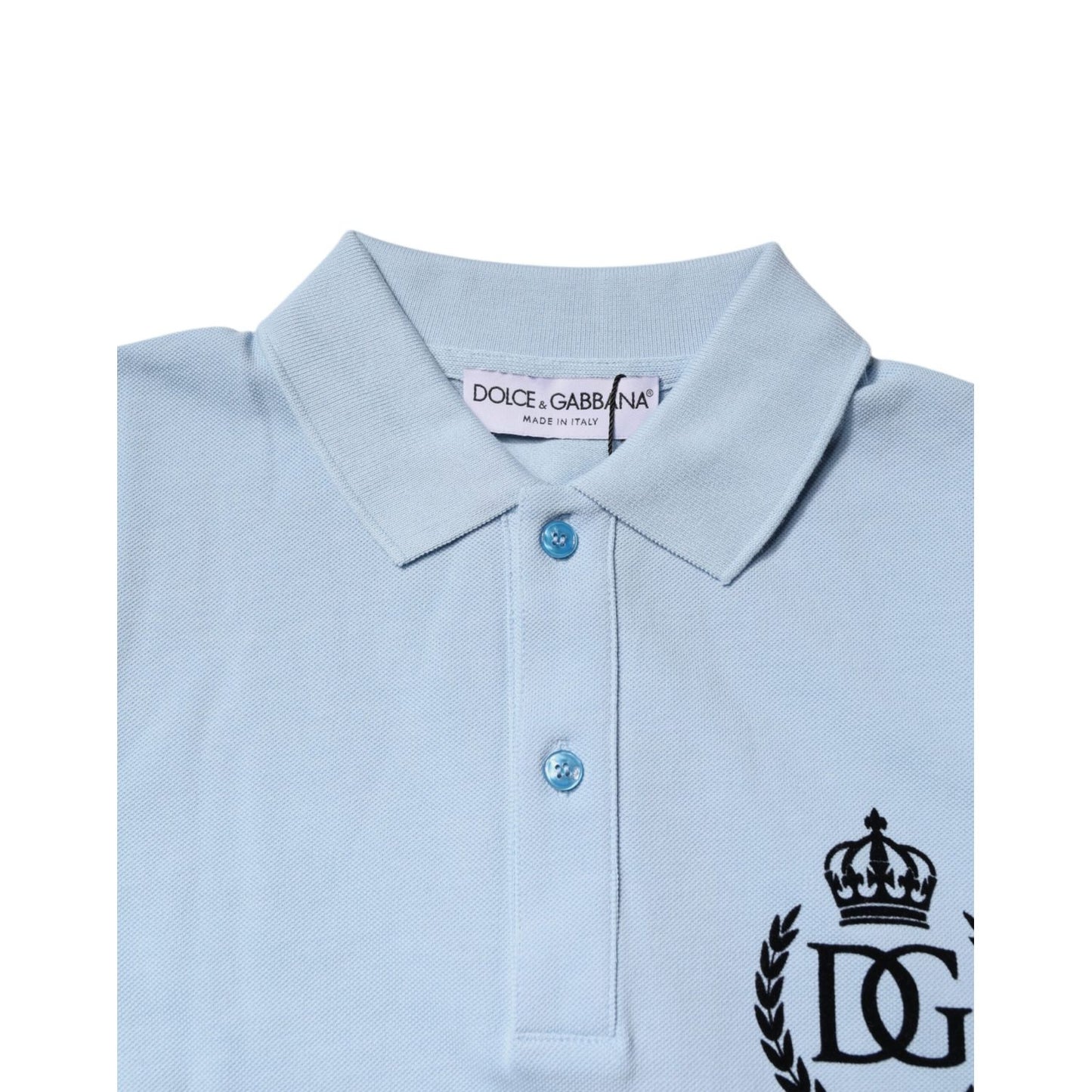 Dolce & Gabbana Sky Blue Cotton Crown Collared Polo T-shirt
