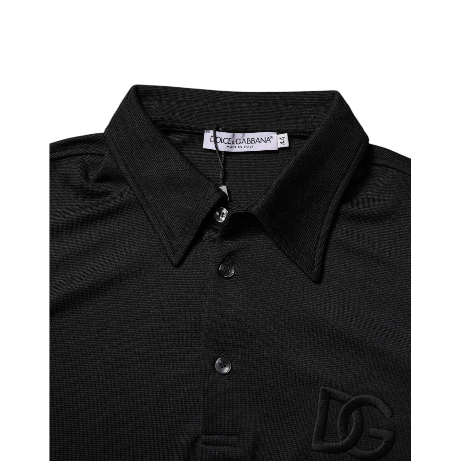 Dolce & Gabbana Black Polyester DG Logo Collared Polo T-shirt