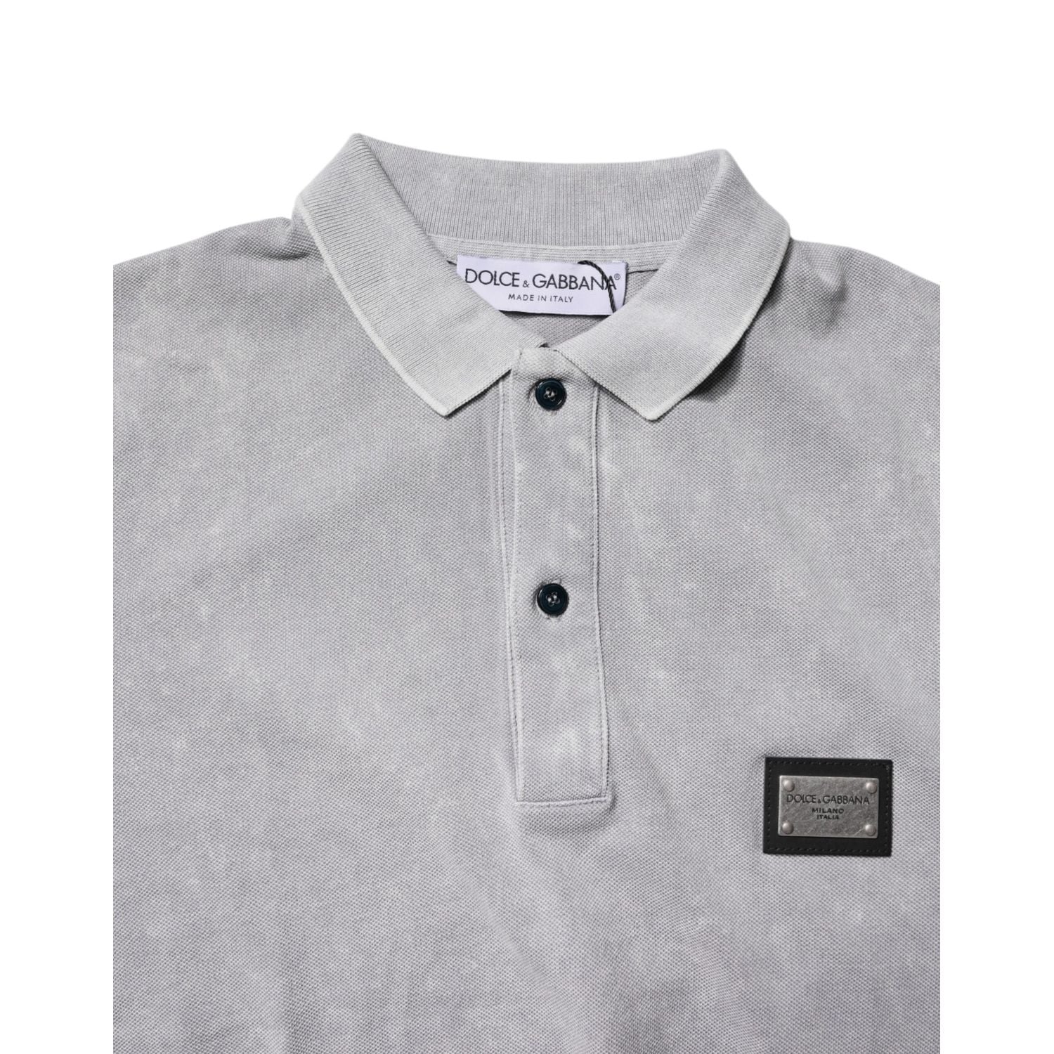 Dolce & Gabbana Gray Logo Plaque Cotton Men Polo Shirt T-shirt