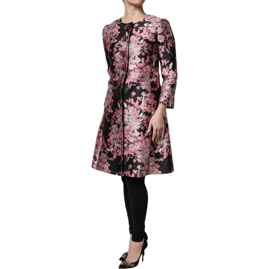 Dolce & Gabbana Pink Black Floral Brocade Trenchcoat Jacket JKT41386-38
