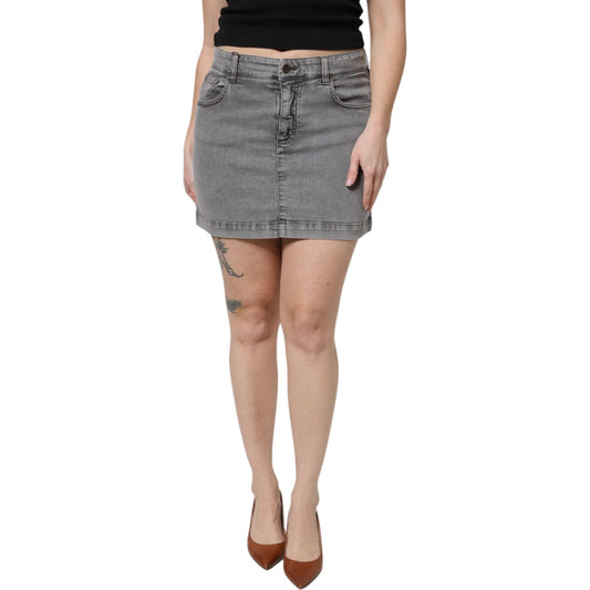 Dolce & Gabbana Gray Cotton Stretch Mid Waist Denim Mini Skirt SKI2073-42