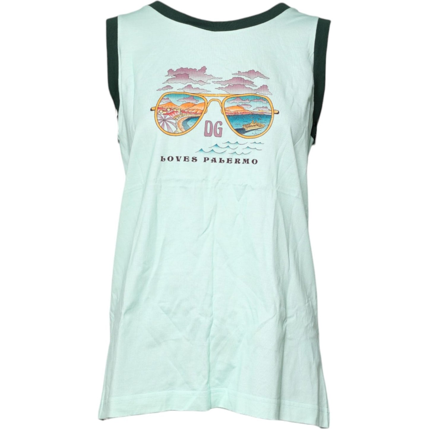 Dolce & Gabbana Light Green Graphic Print Sleeveless Tank T-shirt TSH87140-46