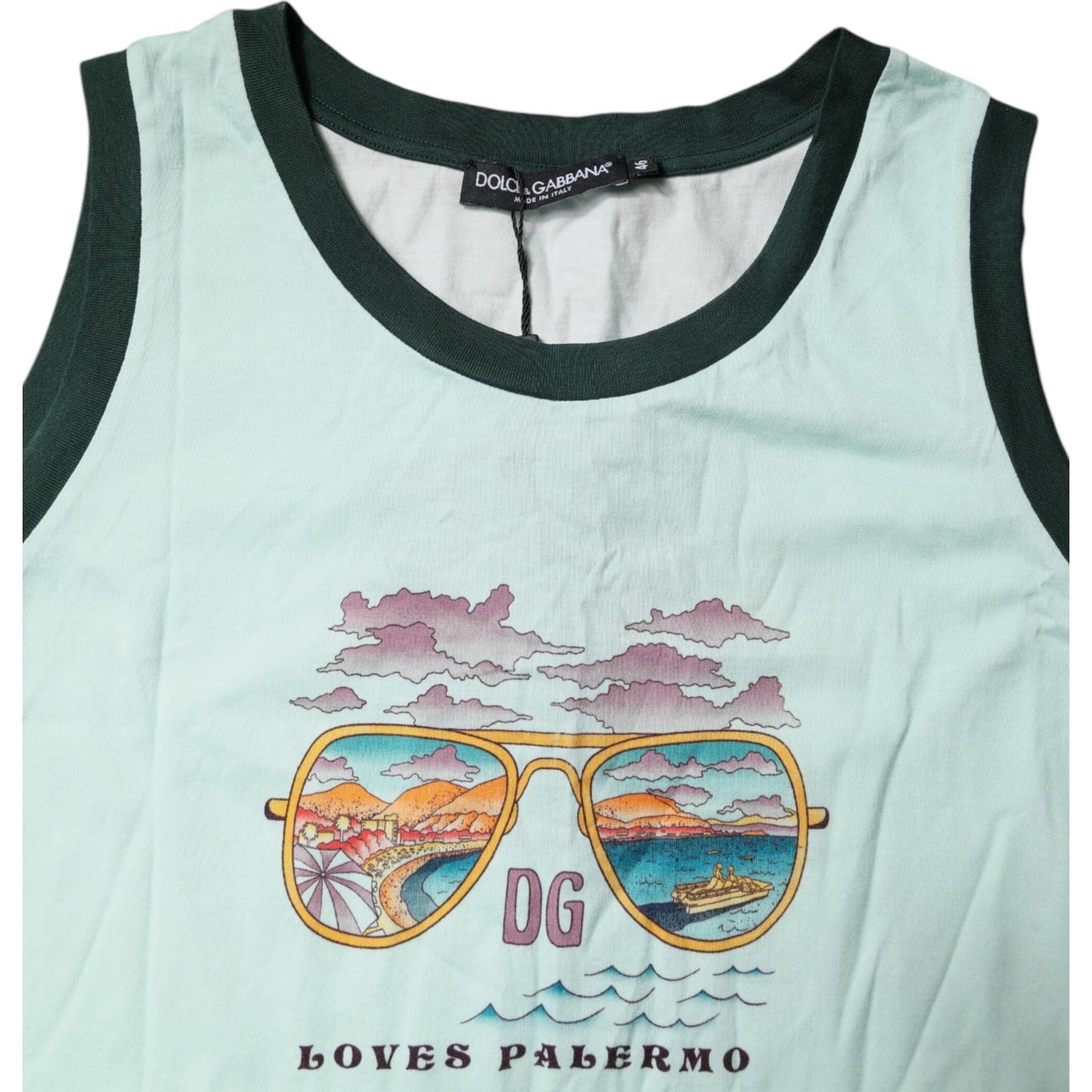 Dolce & Gabbana Light Green Graphic Print Sleeveless Tank T-shirt TSH87140-46