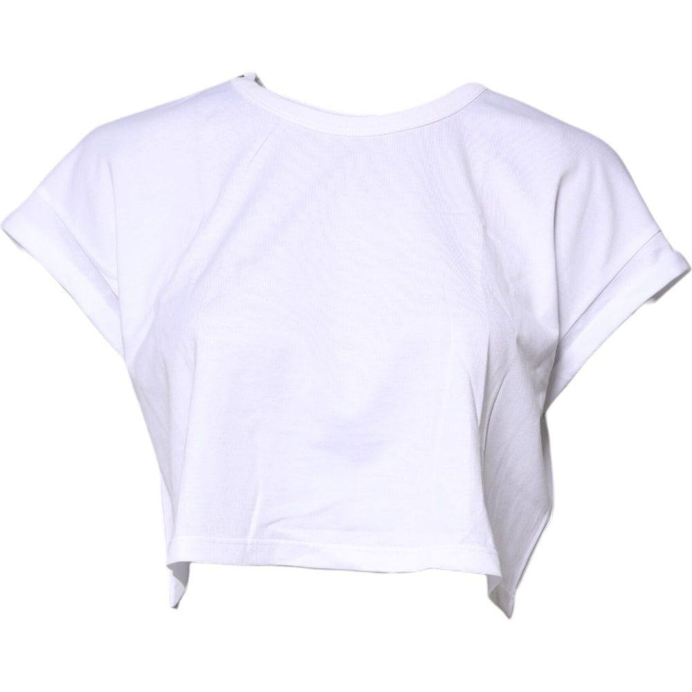 Dolce & Gabbana White Cotton Crew Neck Cropped T-shirt Top TSH87188-36