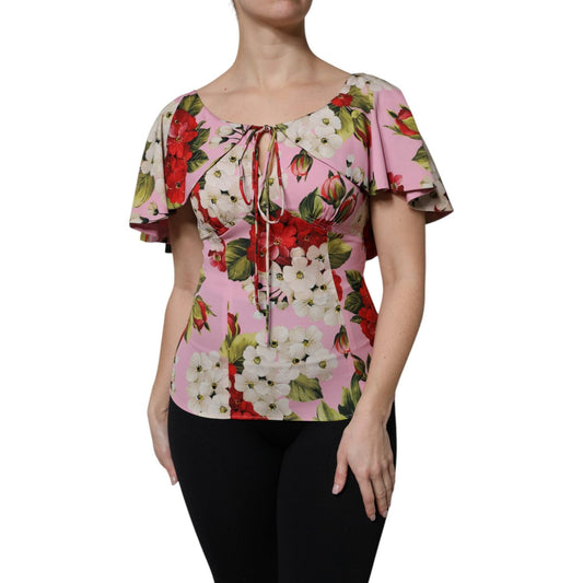 Dolce & Gabbana Pink Floral Silk Short Sleeves Blouse Top TSH90073-40
