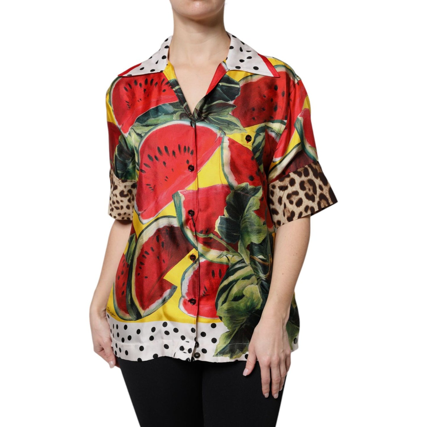 Dolce & Gabbana Multicolor Watermelon Collared Shirt Top
