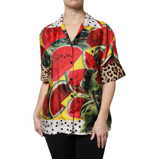 Dolce & Gabbana Multicolor Watermelon Collared Shirt Top