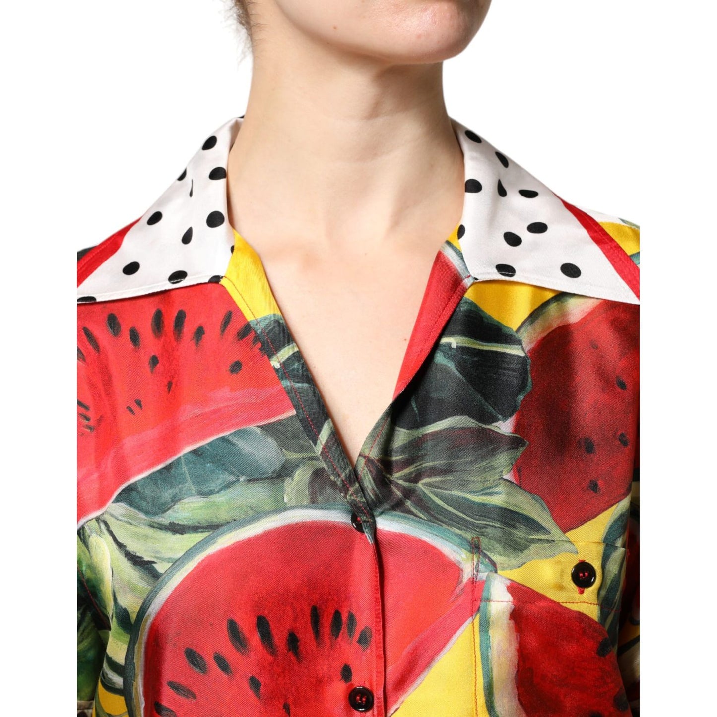 Dolce & Gabbana Multicolor Watermelon Collared Shirt Top