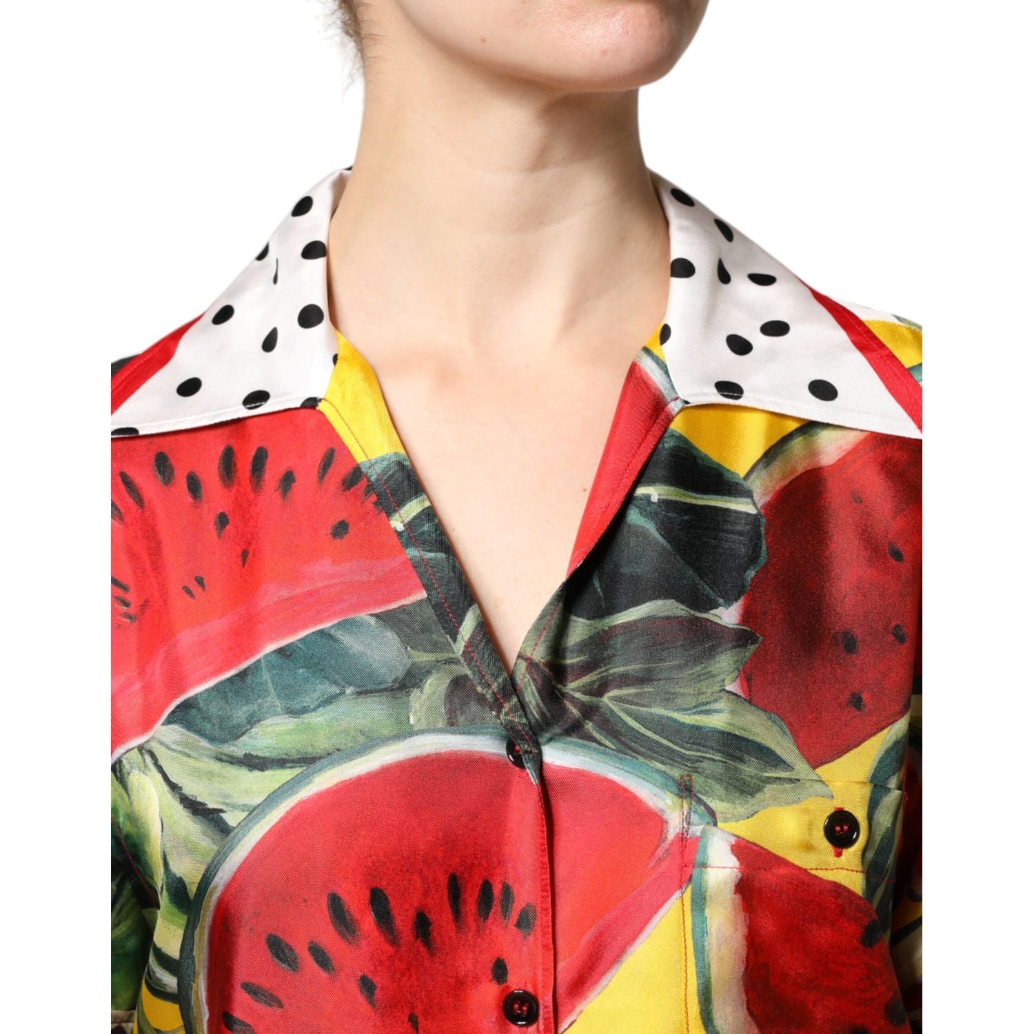 Dolce & Gabbana Multicolor Watermelon Collared Shirt Top