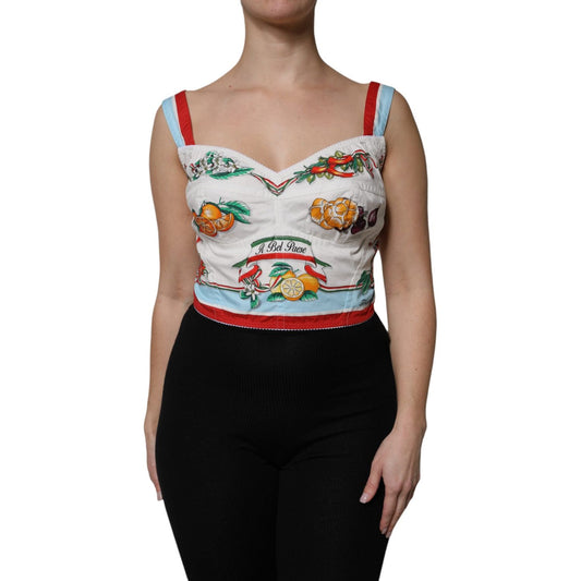 Dolce & Gabbana White Vegetable Print Sweetheart Cropped Top TSH90107-48