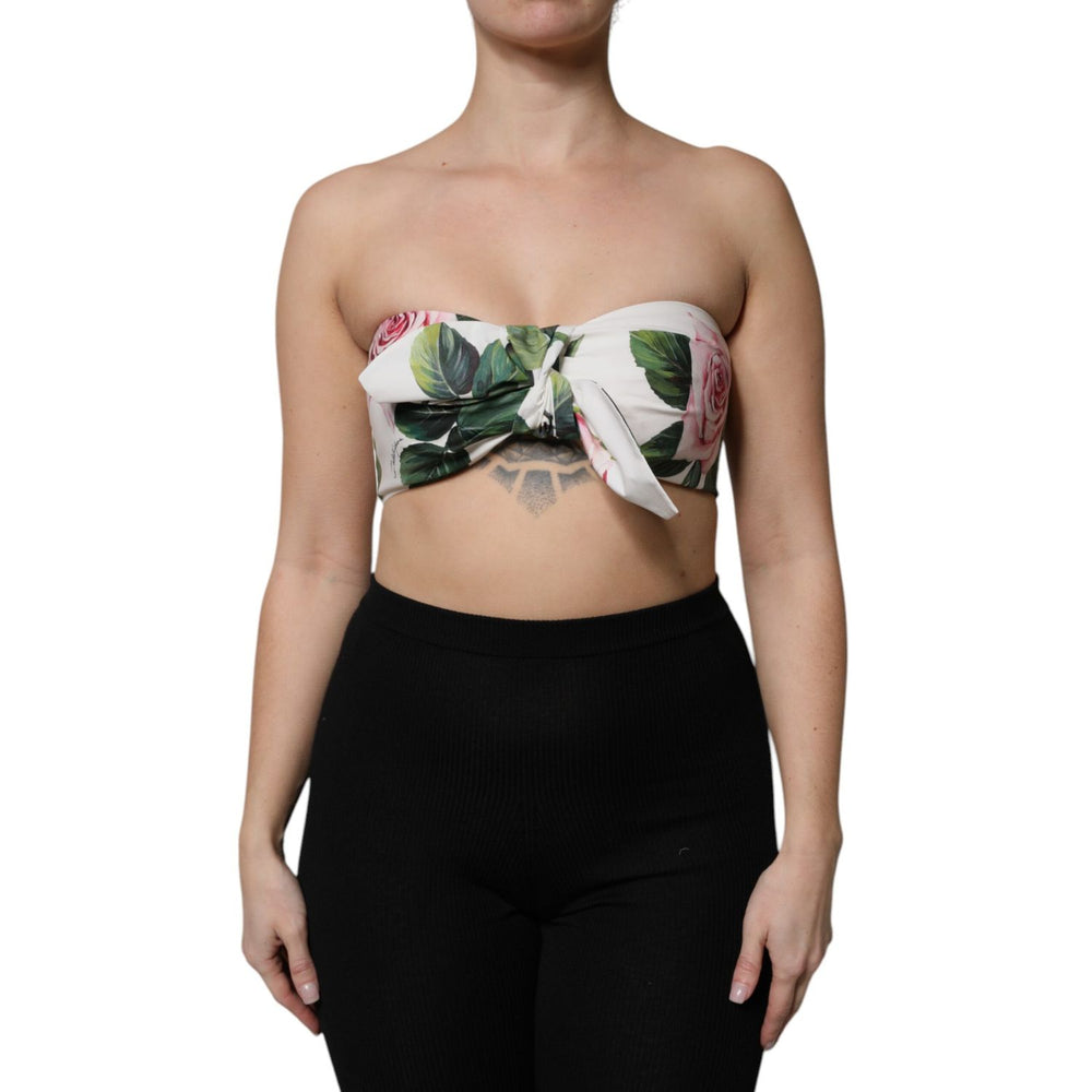 Dolce & Gabbana White Floral Print Cropped Bustier Corset Top