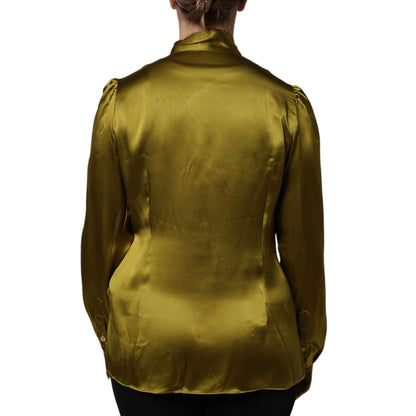 Dolce & Gabbana Olive Green Ascot Collar Long Sleeve Blouse Top