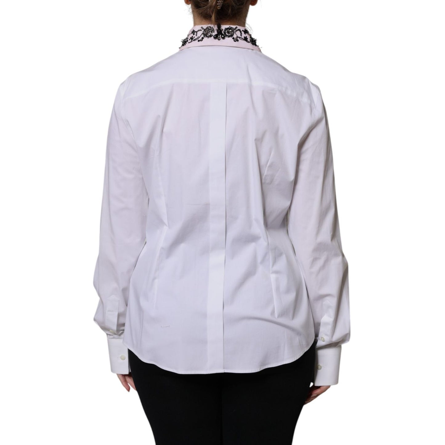 Dolce & Gabbana White Embellished Collared Dress Shirt Top