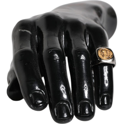 Dolce & Gabbana Silver Tone Engraved Two Color Real Brass Ring