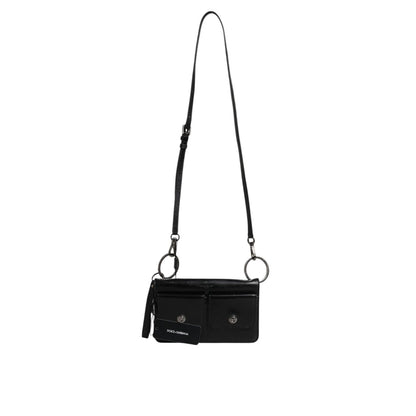 Dolce & Gabbana Black Leather Logo Purse Shoulder Crossbody Bag