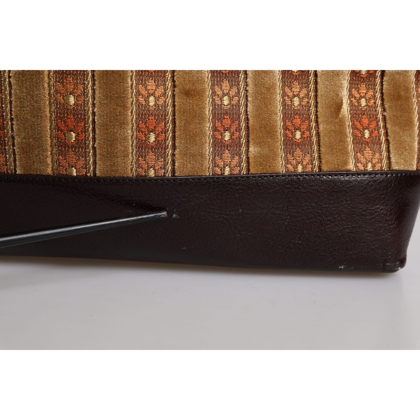 Dolce & Gabbana Beige Maroon Velvet Leather Jacquard Travel Handbag Bag