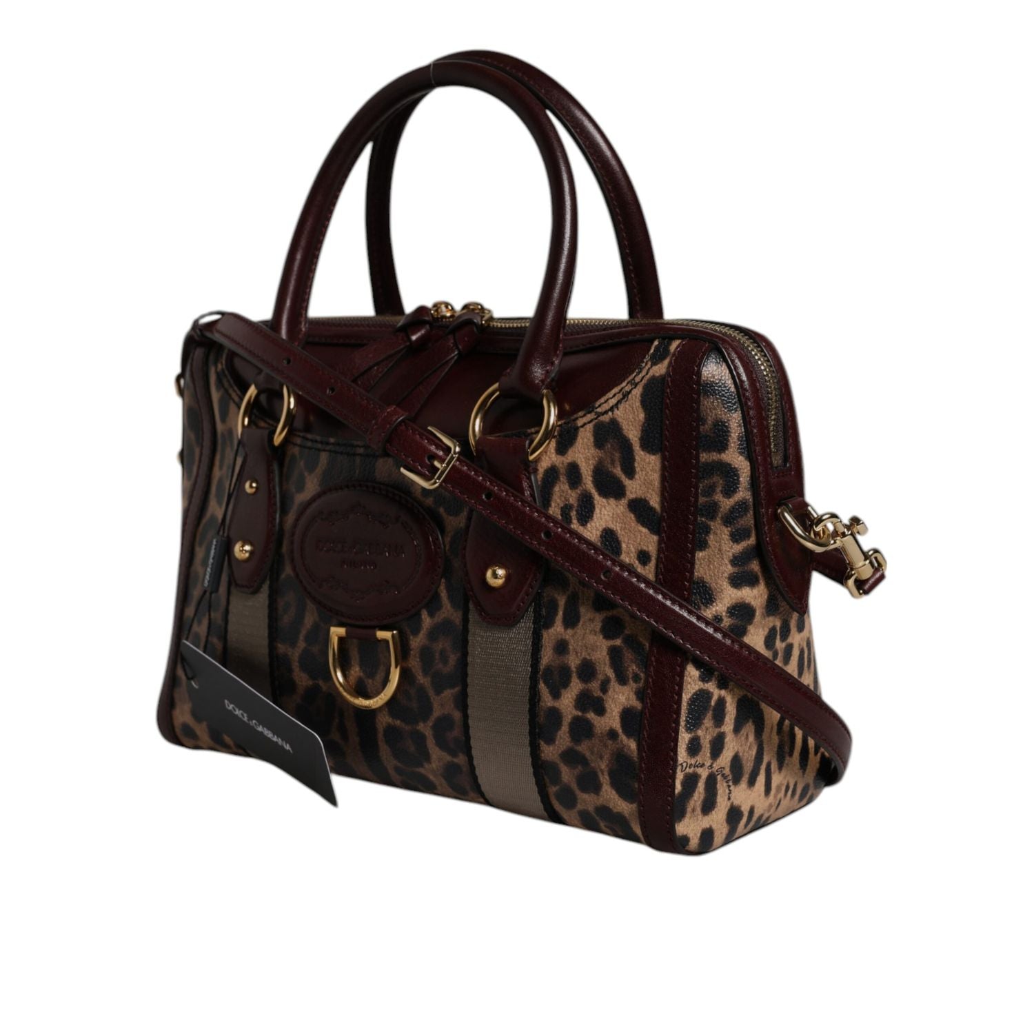 Dolce & Gabbana Brown Leopard Leather Shoulder Strap Duffle Bag