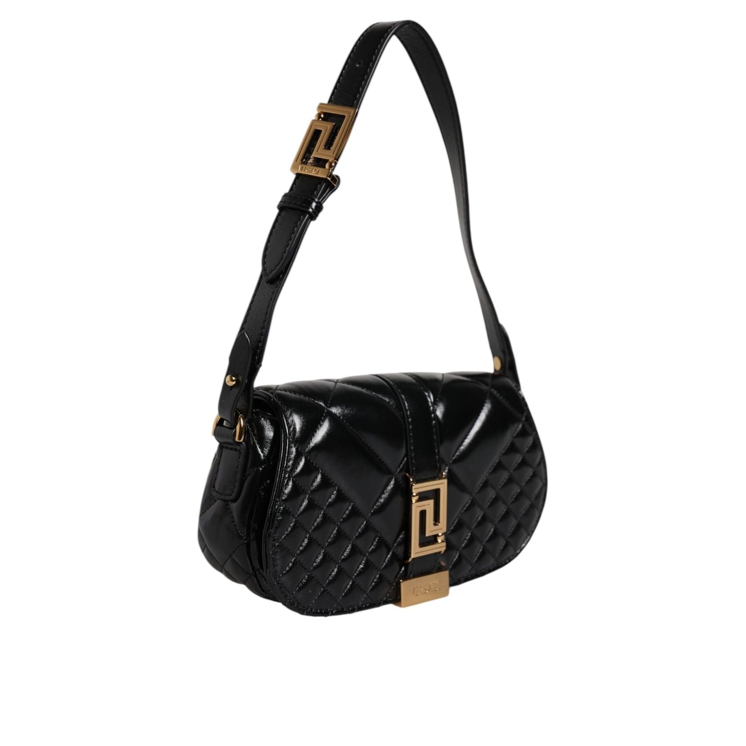 Versace Black Calf Leather Quilted Shoulder Strap Bag