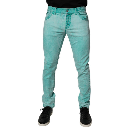Dolce & Gabbana Green Tie Dye Cotton Skinny Men Denim Jeans