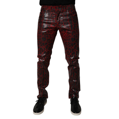 Dolce & Gabbana Red Leopard Cotton Skinny Men Denim Jeans
