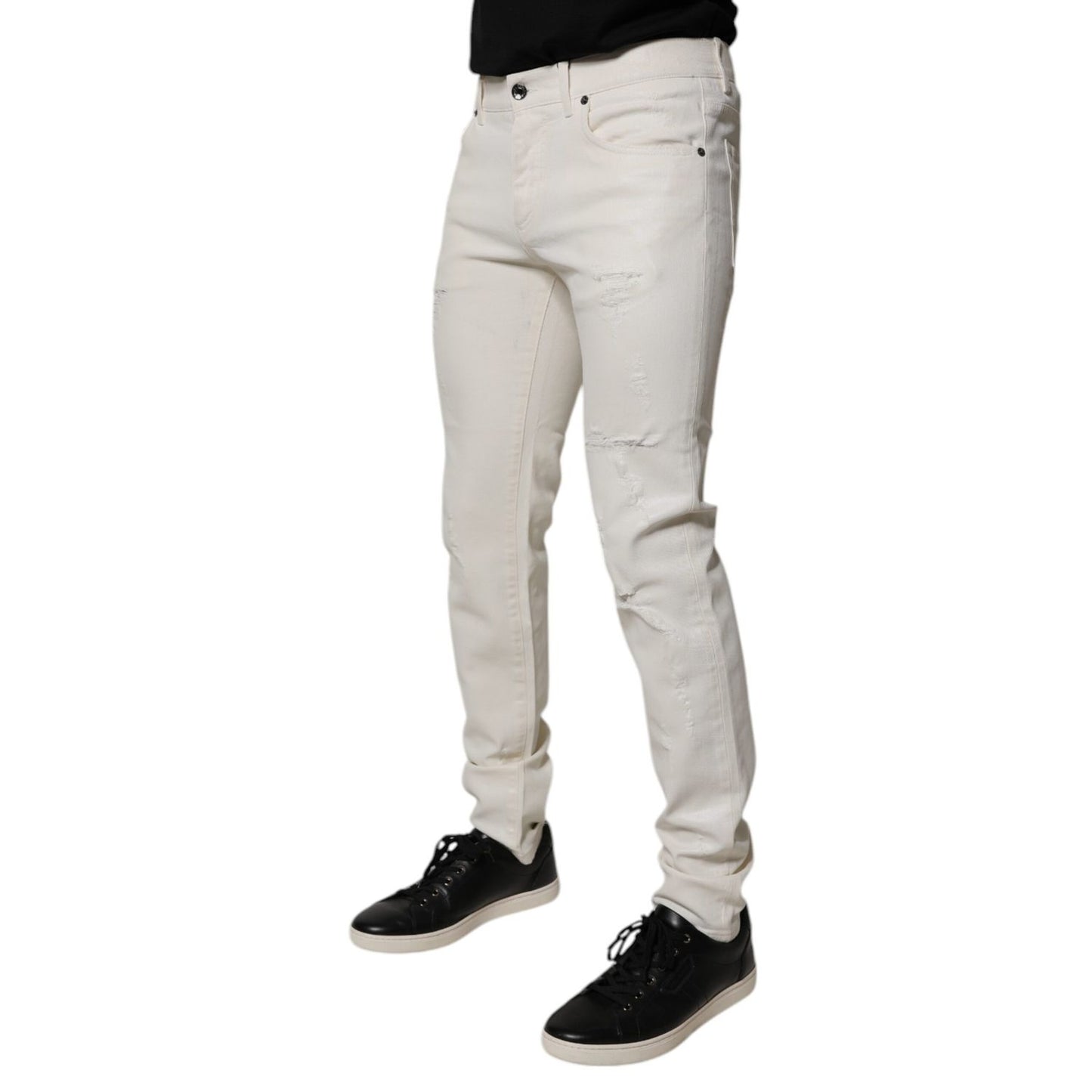 Dolce & Gabbana Off White Cotton Stretch Skinny Denim Jeans