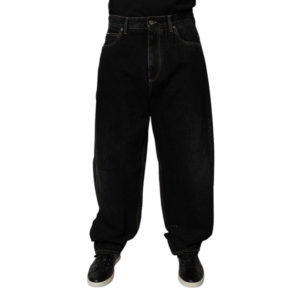 Dolce & Gabbana Black Cotton Mid Waist Wide Leg Denim Jeans