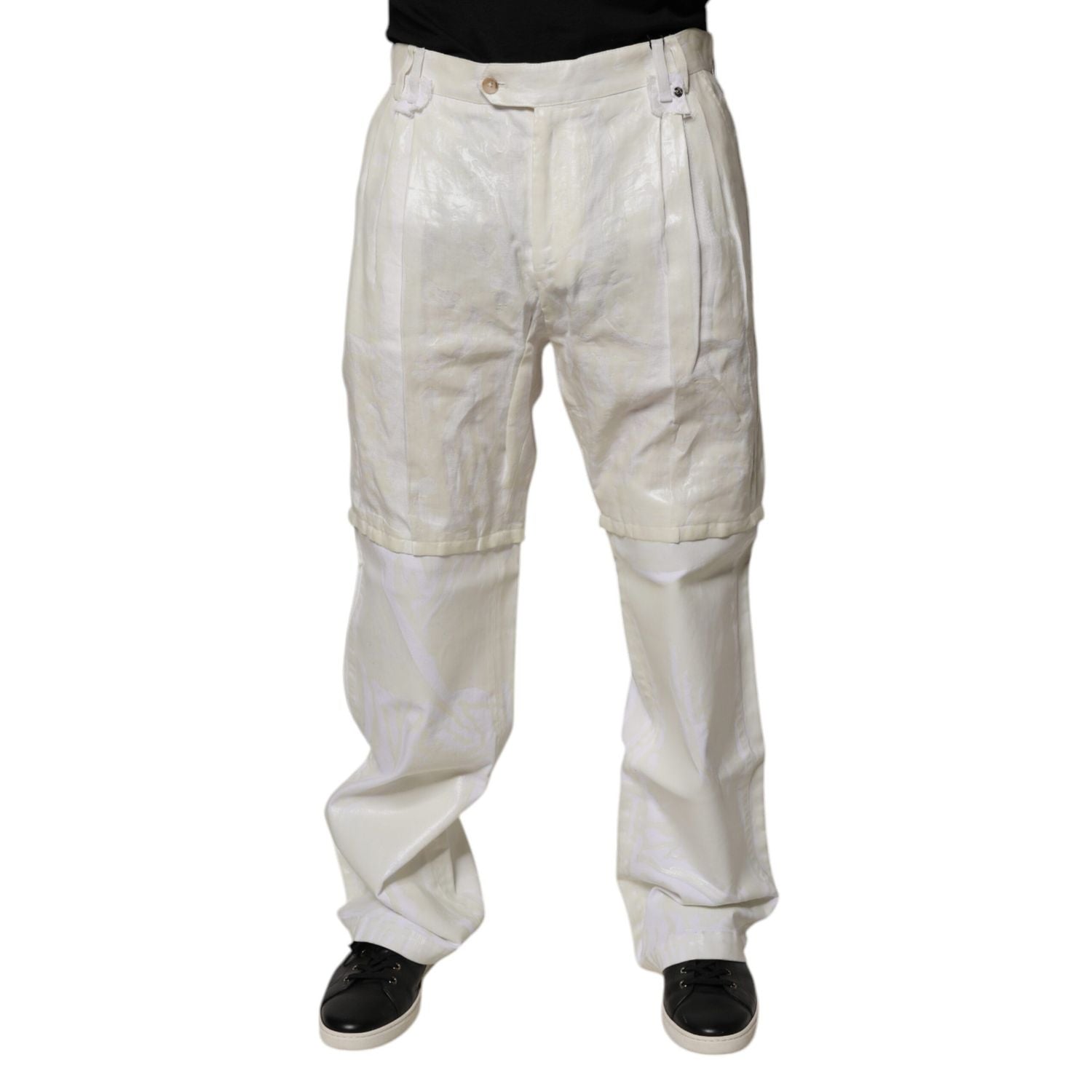 Dolce & Gabbana White Linen Mid Waist Straight Men Denim Jeans