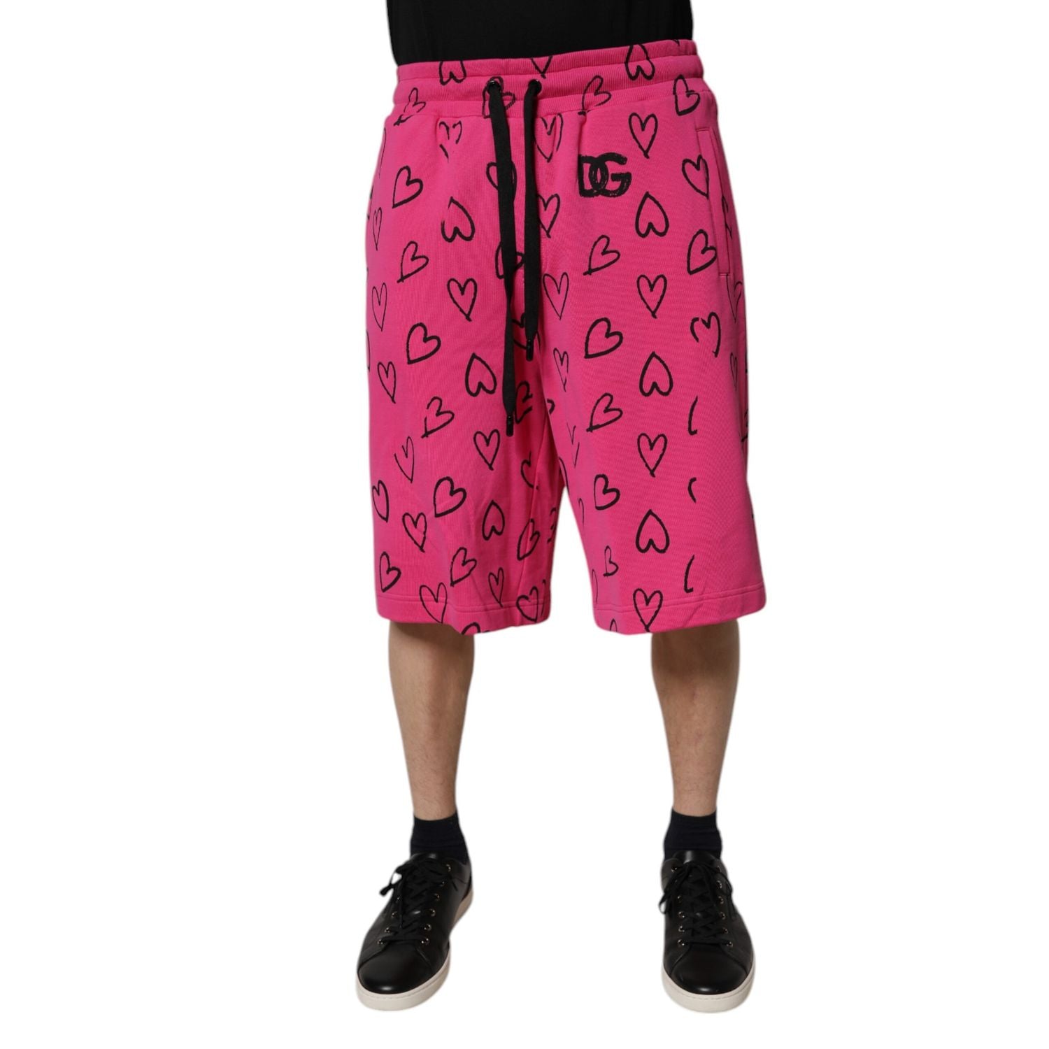 Dolce & Gabbana Pink Cotton Heart Print Bermuda Shorts