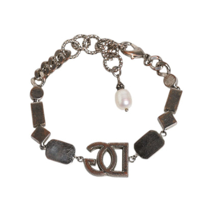 Dolce & Gabbana Silver Brass Crystal DG Logo Charm Embellished Bracelet
