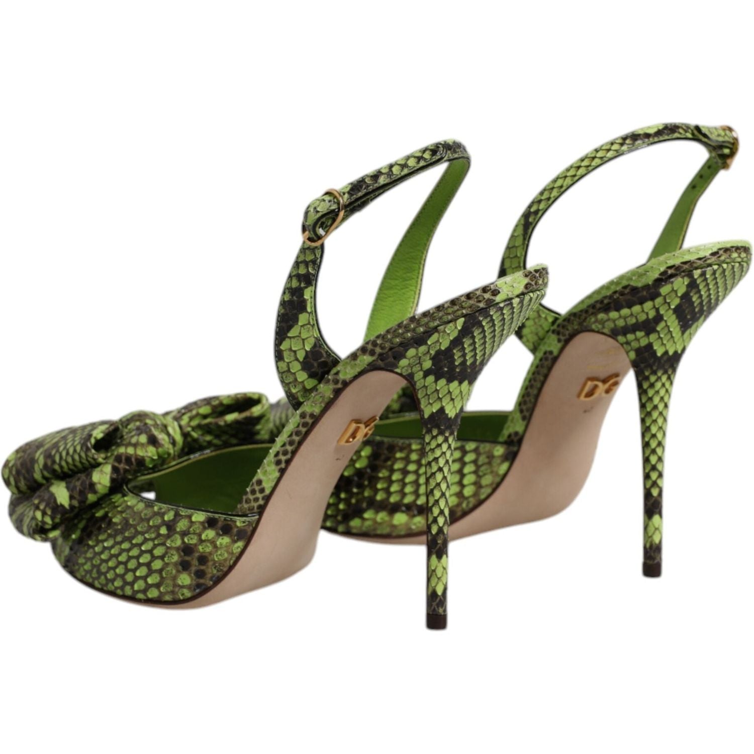Dolce & Gabbana Green Python Leather Heels Sandals Shoes