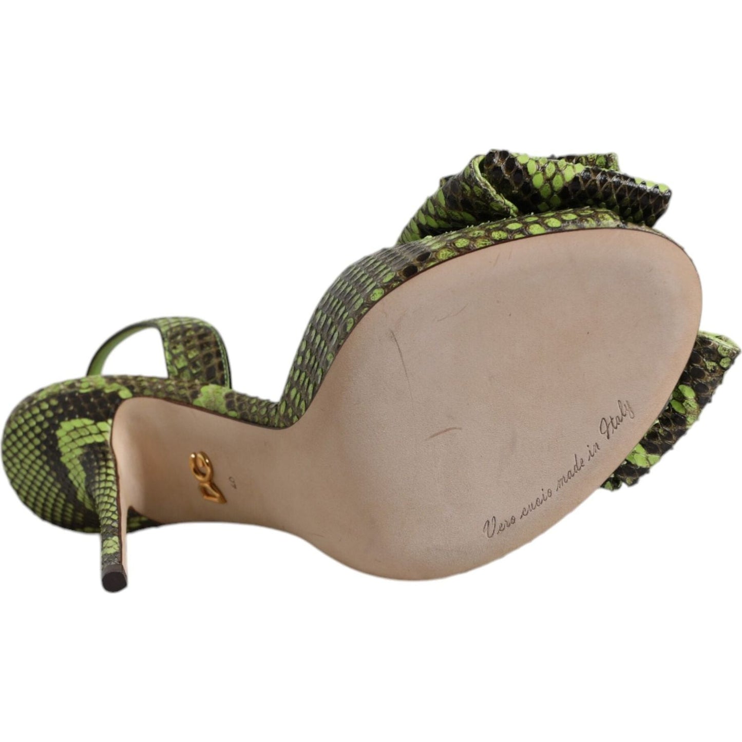 Dolce & Gabbana Green Python Leather Heels Sandals Shoes