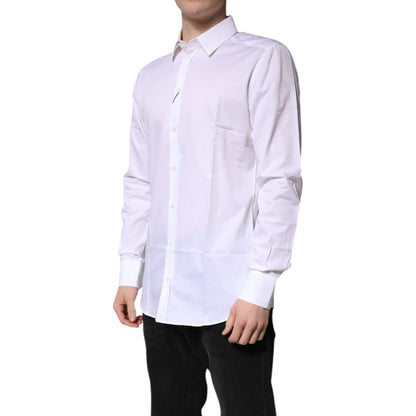 Dolce & Gabbana White Cotton Collared GOLD Dress Formal Shirt