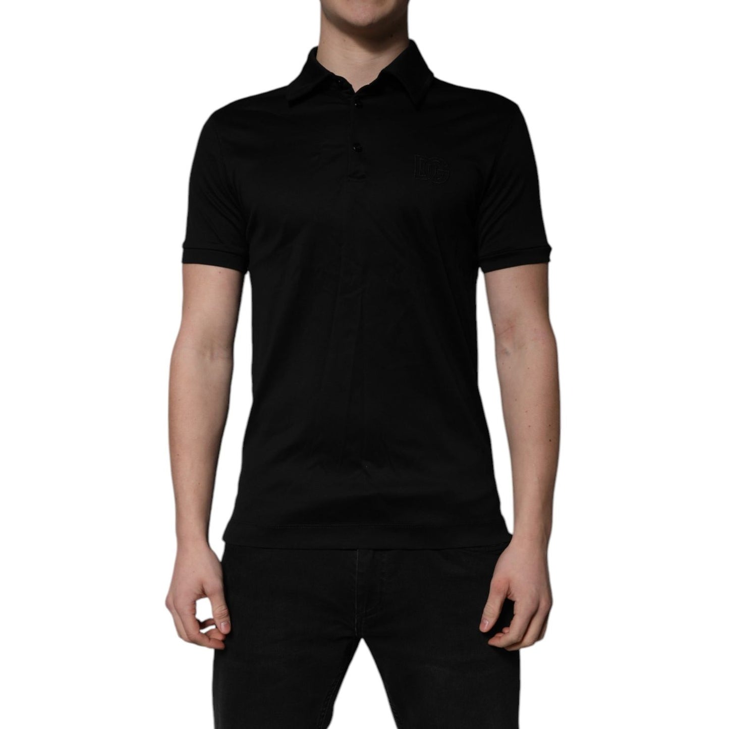 Dolce & Gabbana Black Cotton Collared Polo T-shirt