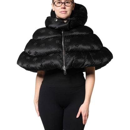 Dolce & Gabbana Black Padded Puffer Hooded Full Zip Cropped Jacket
