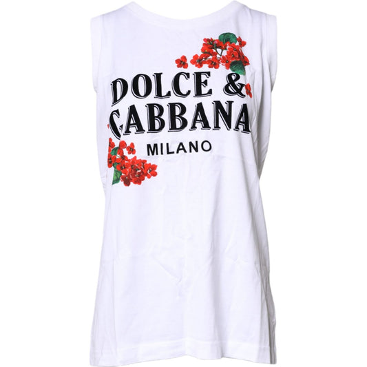 Dolce & Gabbana White Floral Printed Cotton Sleeveless T-shirt TSH8148-40