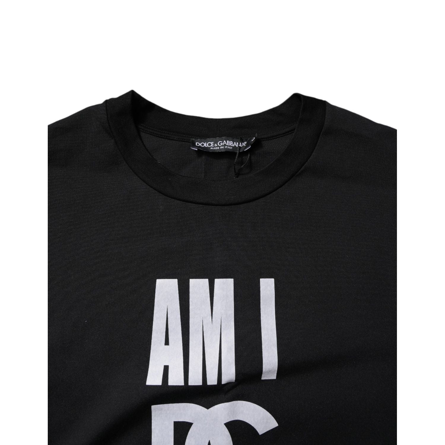 Dolce & Gabbana Black Printed Cotton Crew Neck Tee T-shirt