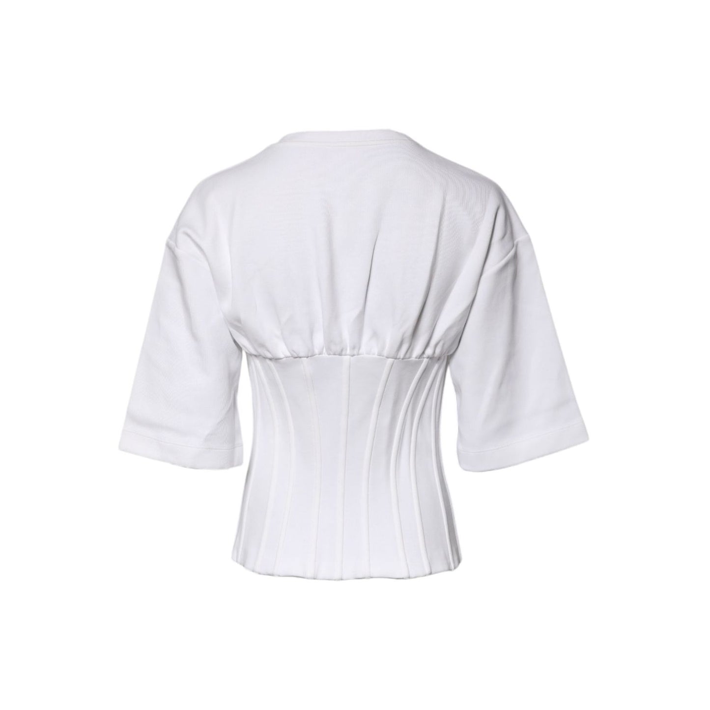 Dolce & Gabbana White Cotton Blend 3/4 Sleeves Blouse Top