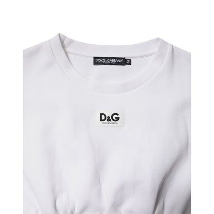 Dolce & Gabbana White Cotton Blend 3/4 Sleeves Blouse Top