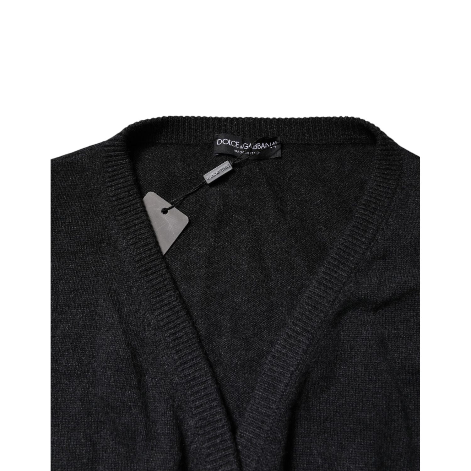 Dolce & Gabbana Grey Cashmere Deep V-neck Pullover Sweater