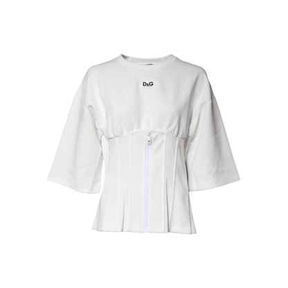 Dolce & Gabbana White Cotton Blend 3/4 Sleeves Blouse Top