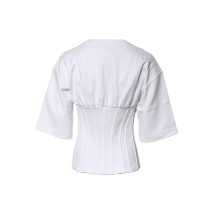 Dolce & Gabbana White Cotton Blend 3/4 Sleeves Blouse Top