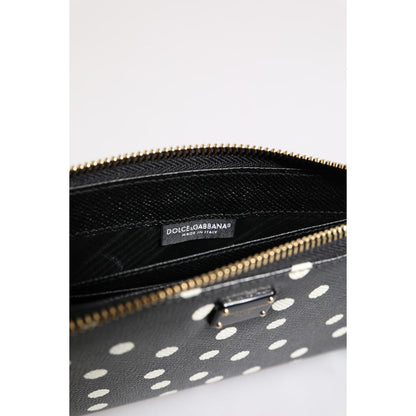 Dolce & Gabbana Black White Dotted Leather Zip Around Continental Wallet