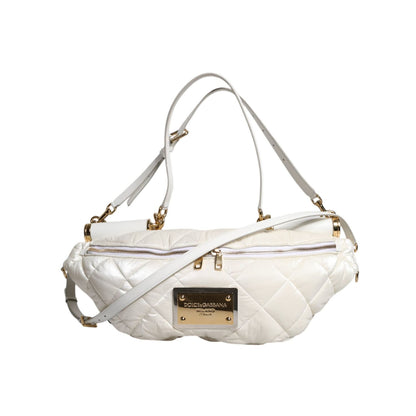 Dolce & Gabbana White Quilted Logo Plaque Belt Waist Fanny Pack Bag