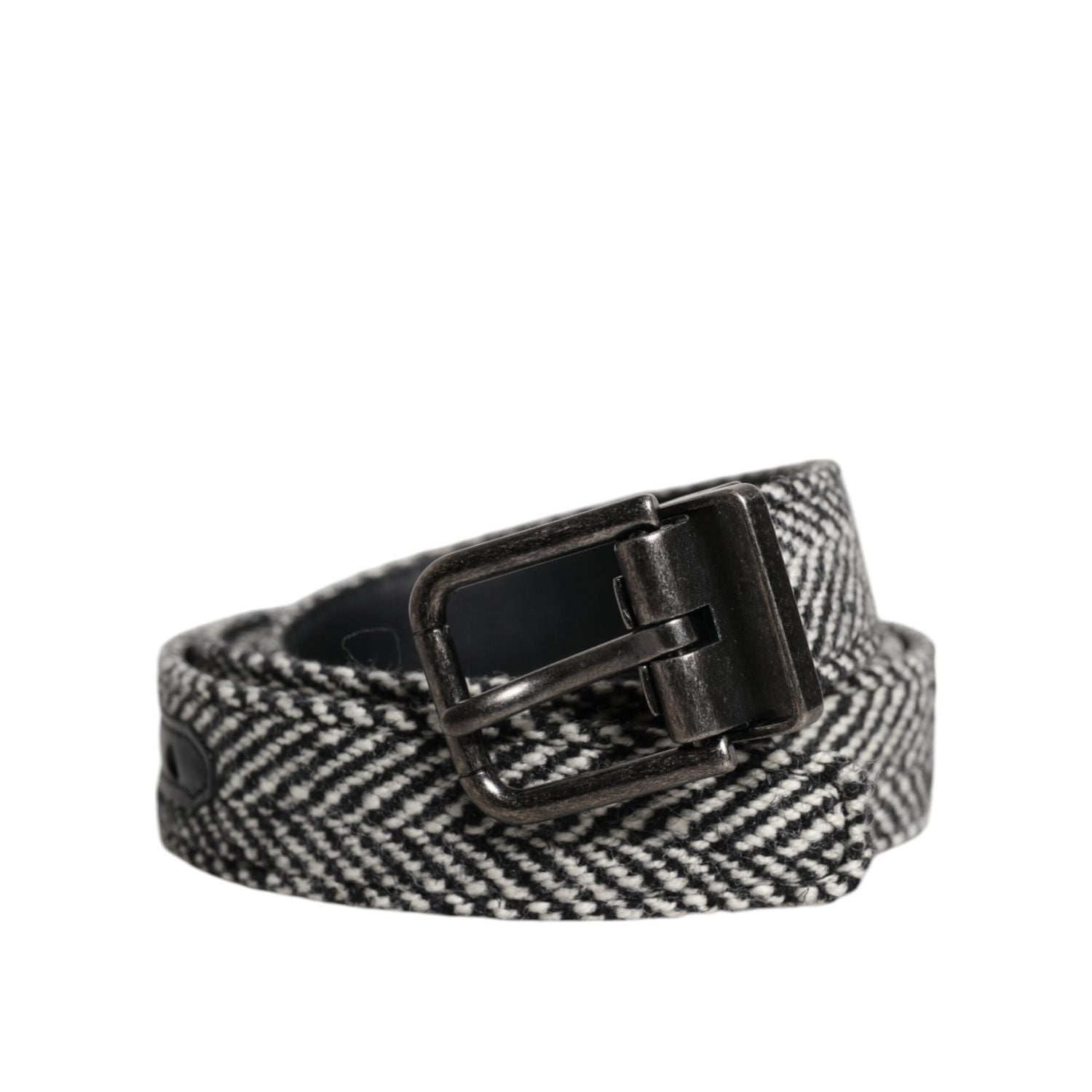 Dolce & Gabbana Black White Silver Tone Metal Buckle Belt