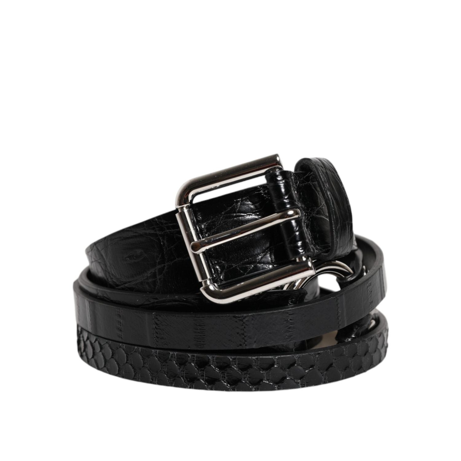 Dolce & Gabbana Black Exotic Leather Metal Logo Buckle Belt