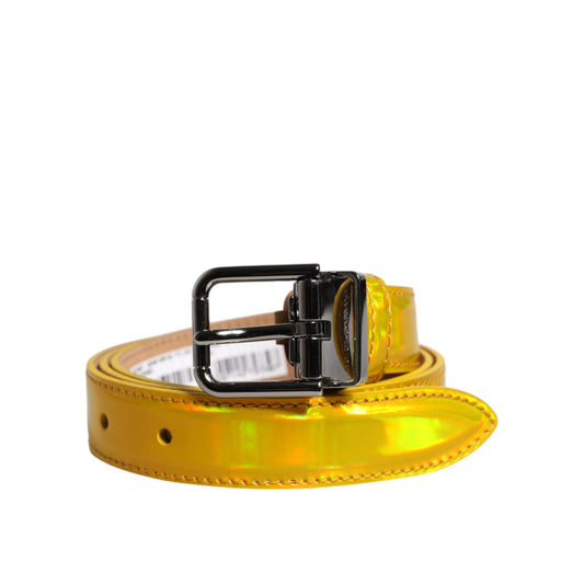 Dolce & Gabbana Metallic Yellow Leather Metal Logo Buckle Belt