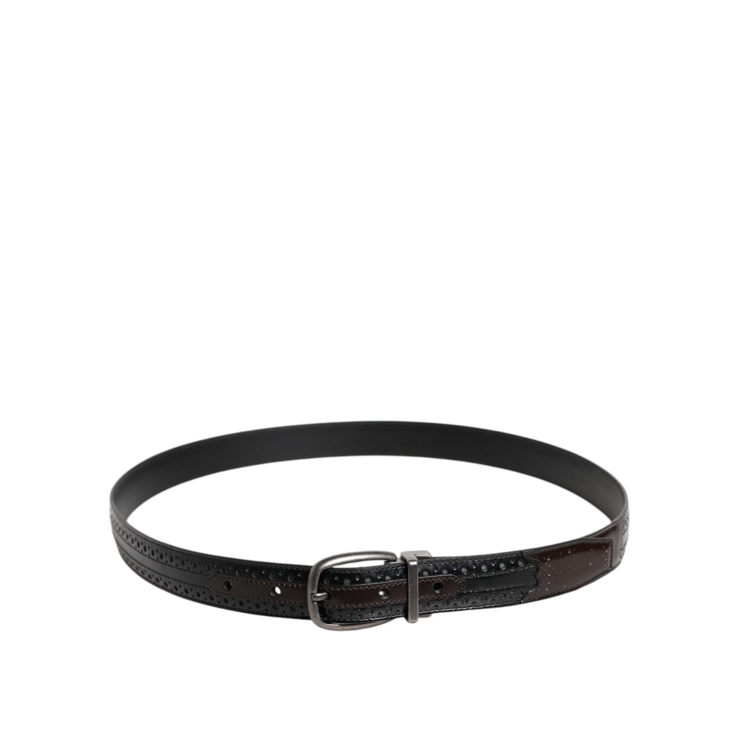 Dolce & Gabbana Black Brown Leather Classic Metal Buckle Belt