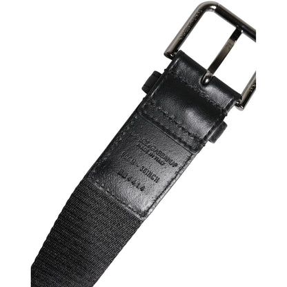 Dolce & Gabbana Black Blue Polyester Printed Metal Buckle Belt