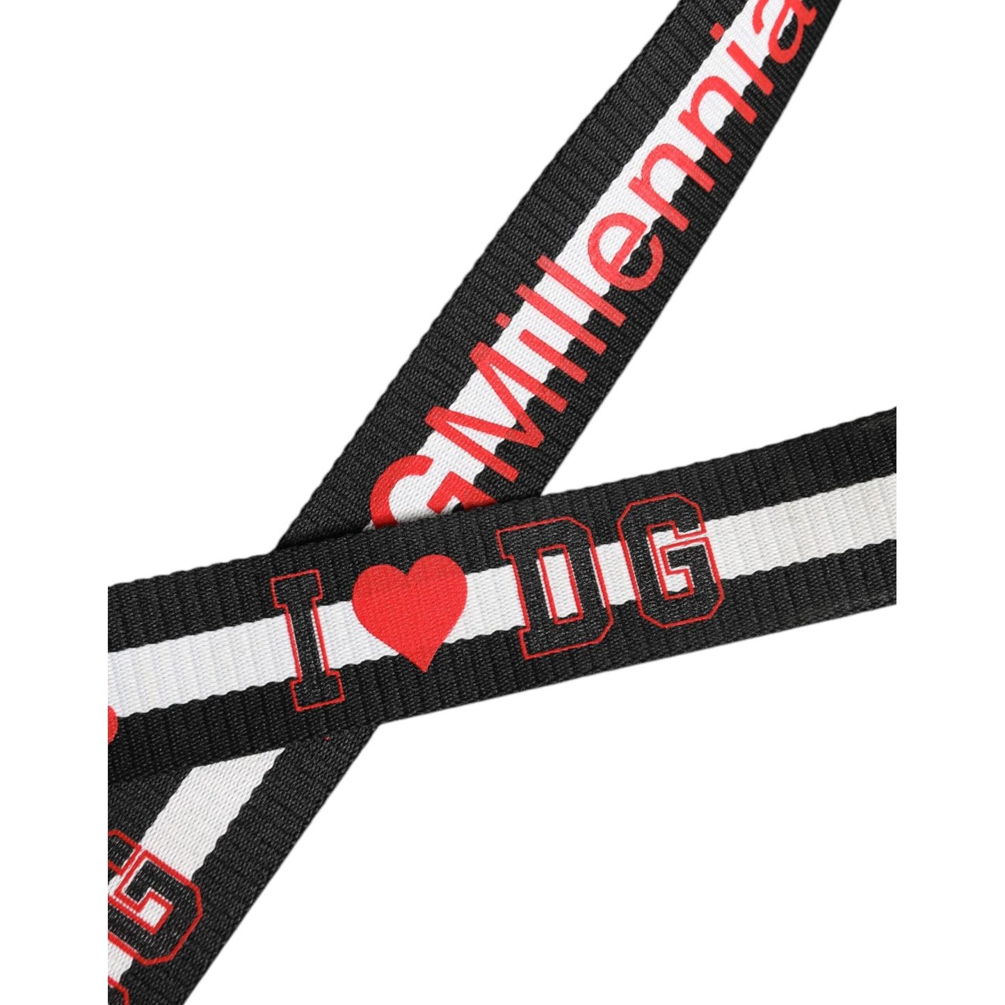 Dolce & Gabbana Black White Printed Metal Logo Buckle Belt