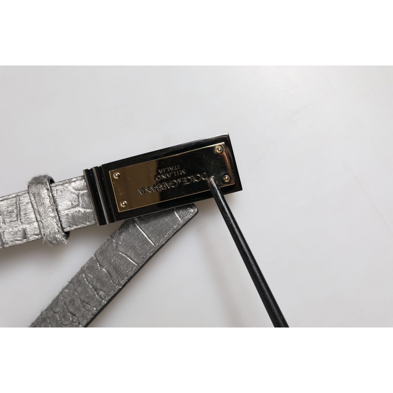 Dolce & Gabbana Silver Classic Gold Logo Plaque Buckle Belt